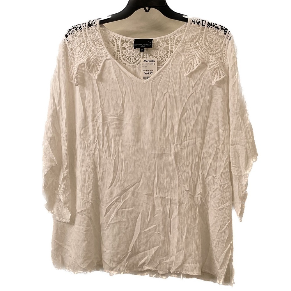 CYNTHIA Rowley White Boho And Lace Top Tunic Size 2X (E27)